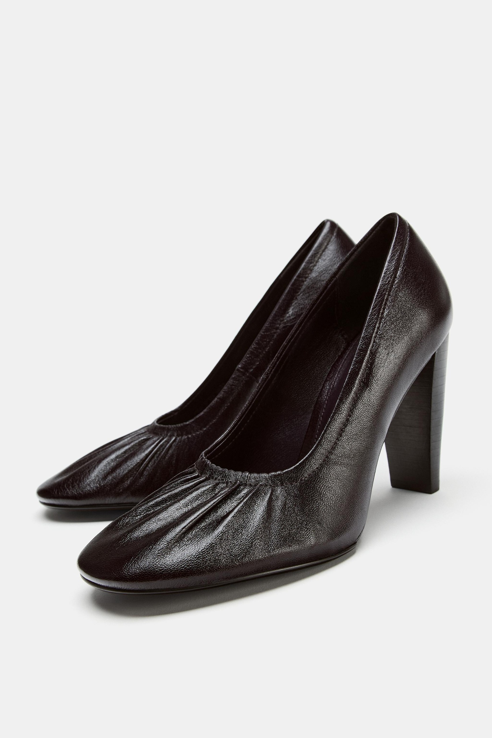 Limited Edition Gathered Leather Heels - Chocolate Brown - 6
