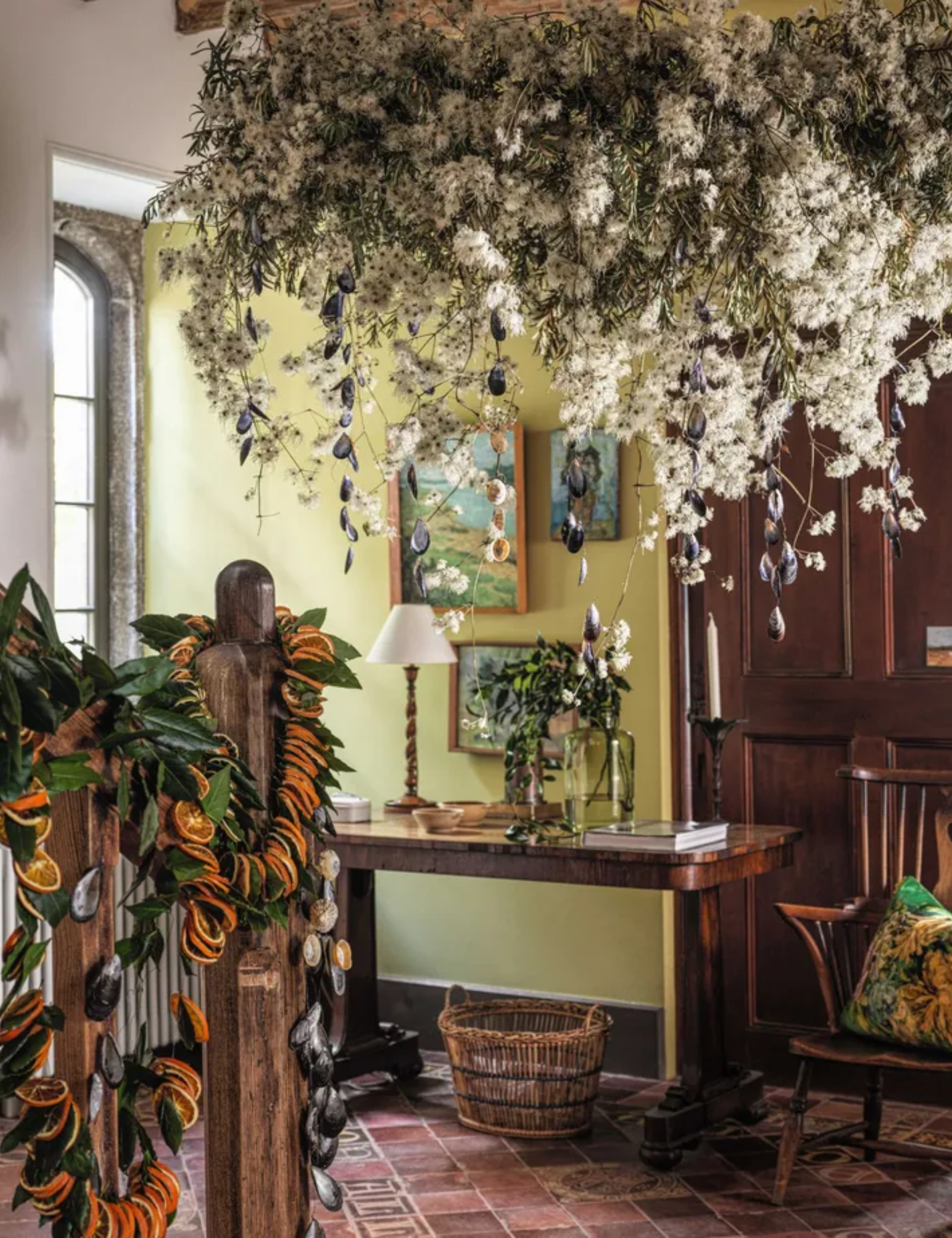 Entryway decorated for Christmas