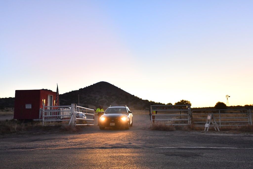 Cop car leaving Bonanza Creek Ranch.