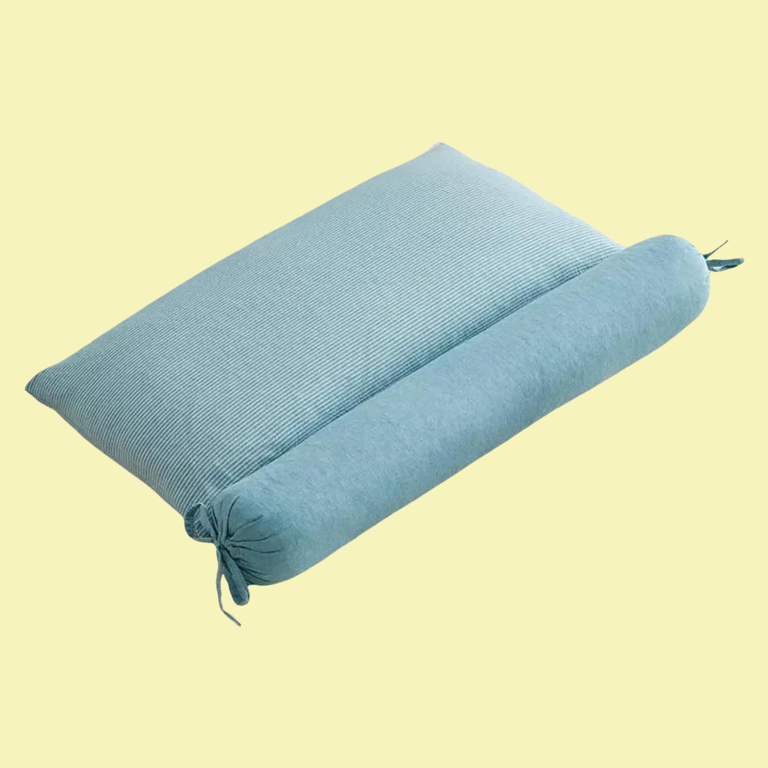 A blue buckwheat pillow and bolster set