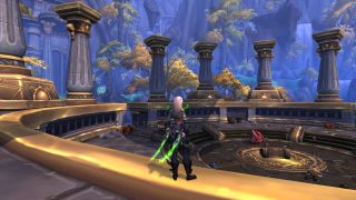 WoW Time Rift - a female horde demon hunter is looking out over the Tyrhold Reservoir