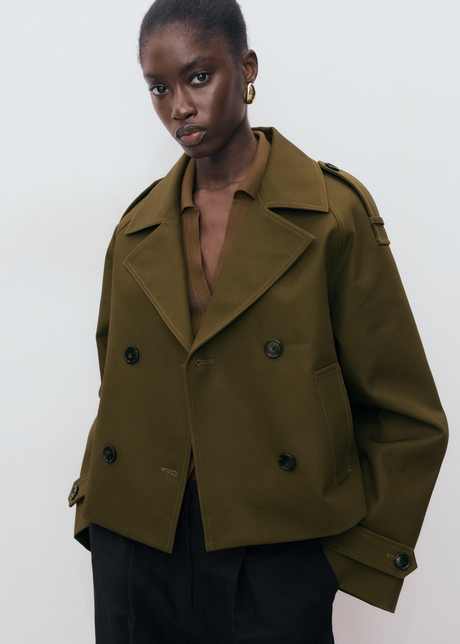 Oversized Short Double-Breasted Trench Coat - Women | Mango United Kingdom