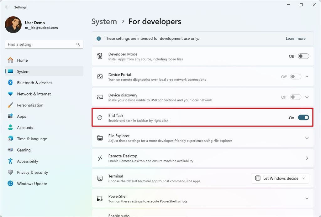 Windows 11 End Task option