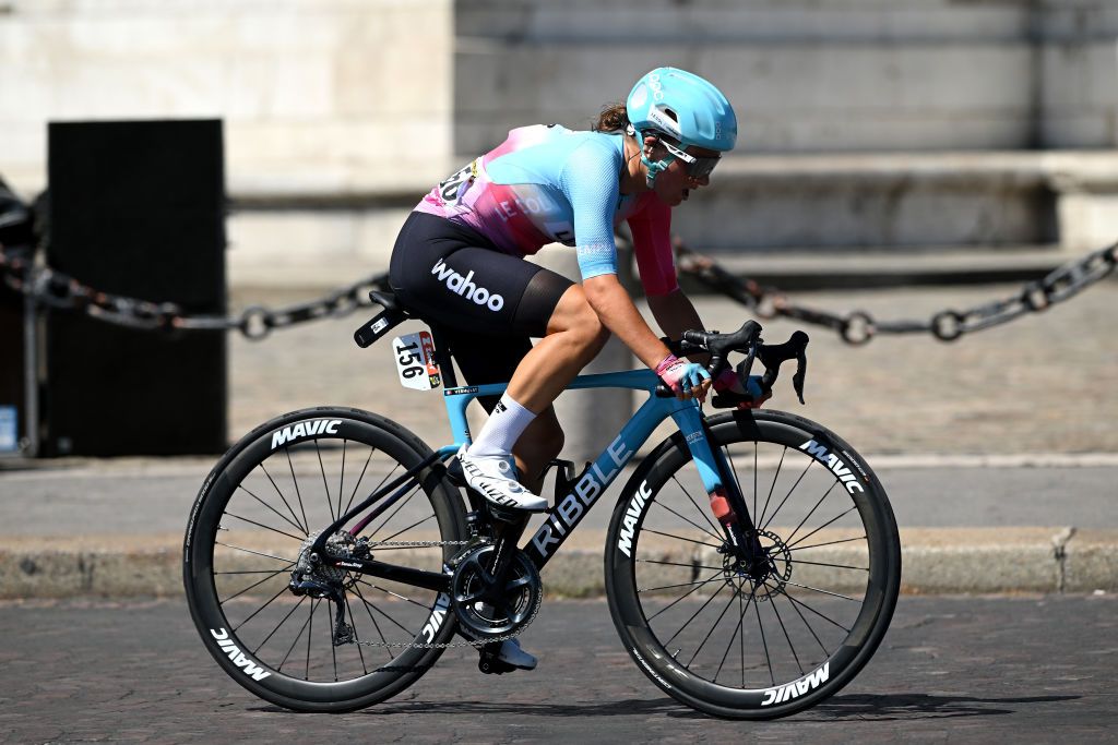 PARIS FRANCE JULY 24 Gladys Verhulst of France and Team Le Col Wahoo competes during the 1st Tour de France Femmes 2022 Stage 1 a 817km stage from Paris Tour Eiffel to Paris Champslyses TDFF UCIWWT on July 24 2022 in Paris France Photo by Dario BelingheriGetty Images
