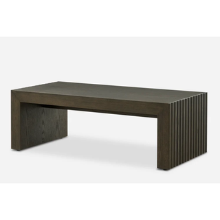 rectangular black coffee table with ridges on its side