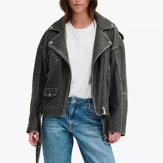 My Essential Wardrobe Gilo Retro Boxy Biker Leather Jacket