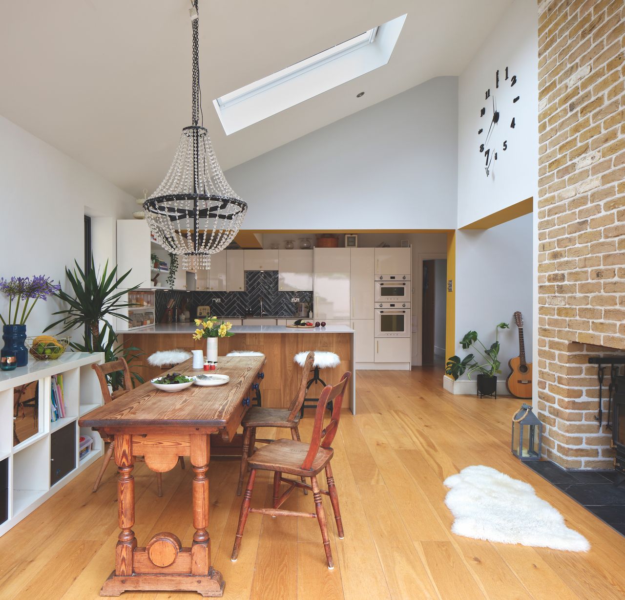 bungalow kitchen extension with yellow structural details
