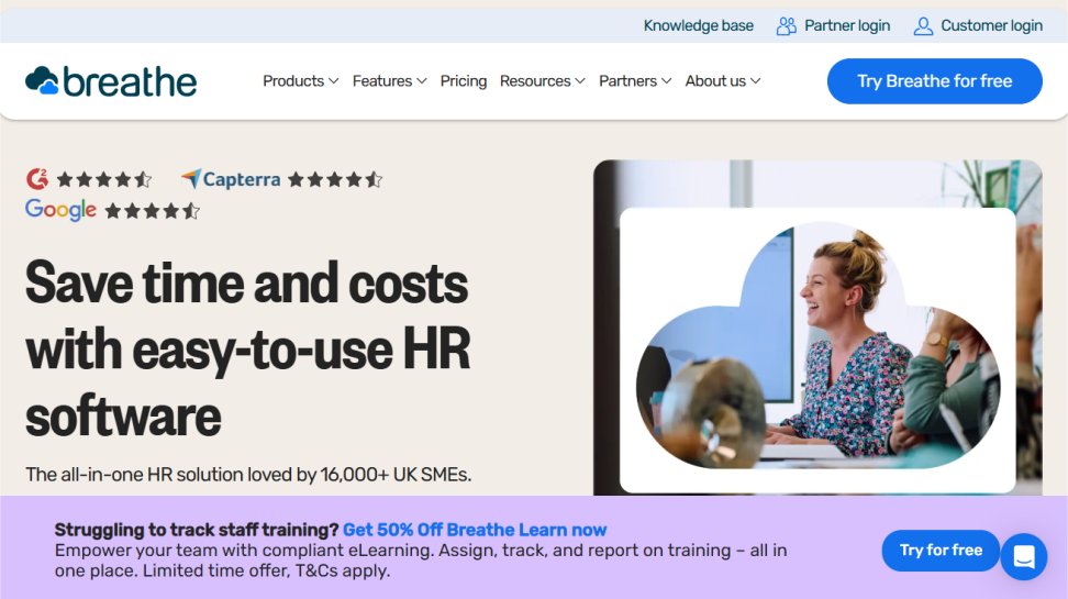 Breathe HR website screenshot (May 2025).