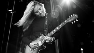 oanne Shaw Taylor performs on stage at Newark Castle and Gardens on 8 July 2016 in Newark, United Kingdom. She is playing a Gibson Les Paul Standard guitar