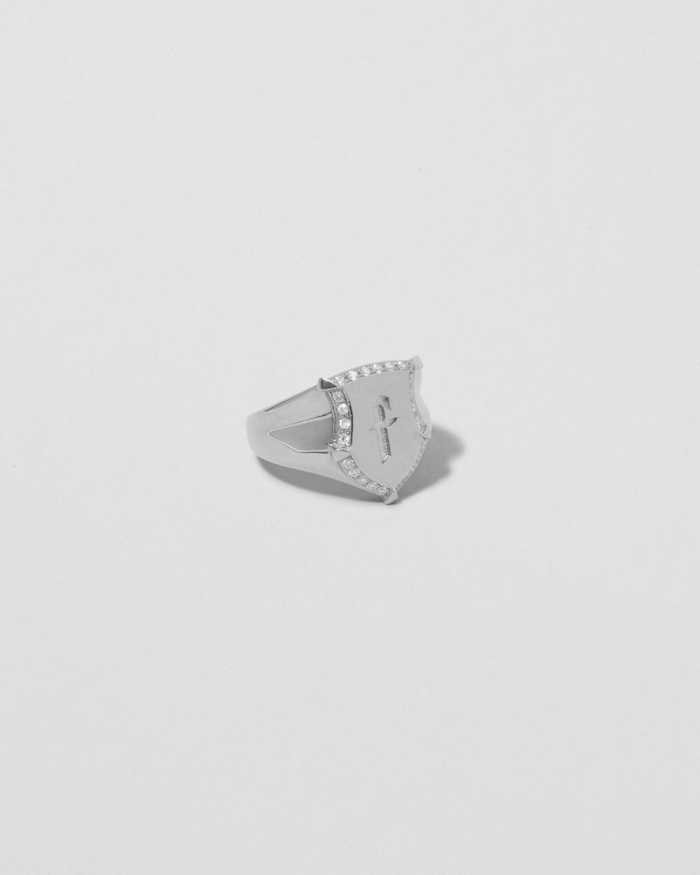 Mini Classic Shield Ring With Pave White Diamonds