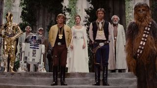 Luke and Han Solo are crowned at the end of Star Wars