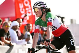 JEBEL HAFEET UNITED ARAB EMIRATES FEBRUARY 08 Elisa Longo Borghini of Italy and UAE Team ADQ celebrates at finish line as stage winner during the 3rd UAE Tour Women Stage 3 a 152km stage from Al Ain Qasr Al Muwaiji to Jebel Hafeet 1031m UCIWWT on February 08 2025 in Jebel Hafeet United Arab Emirates Photo by Tim de WaeleGetty Images