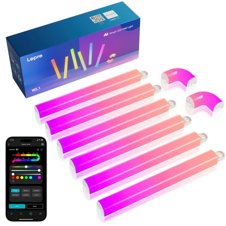 Lepro Wl1 Smart Wall Light Rgb, Music Sync Gaming Lights, Ai Generated Lighting, App & Voice Control, Led Light Bar for Home Decor, Mood Light Work With Alexa, Google Assistant,6 Pcs With 2 Corners