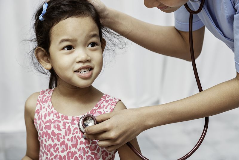 A little girl is examined by her doctor