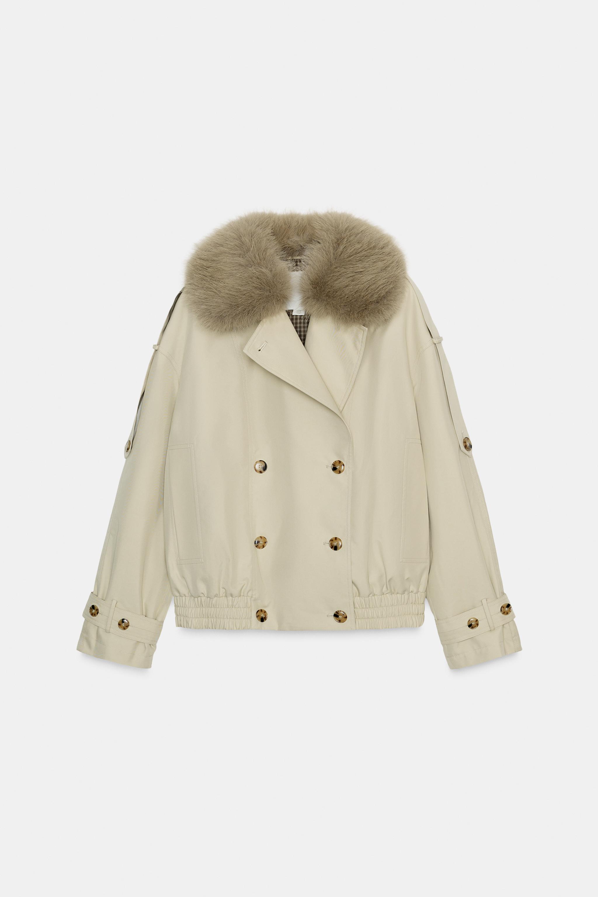 Quilted Trench Coat With Faux Fur Collar Zw Collection