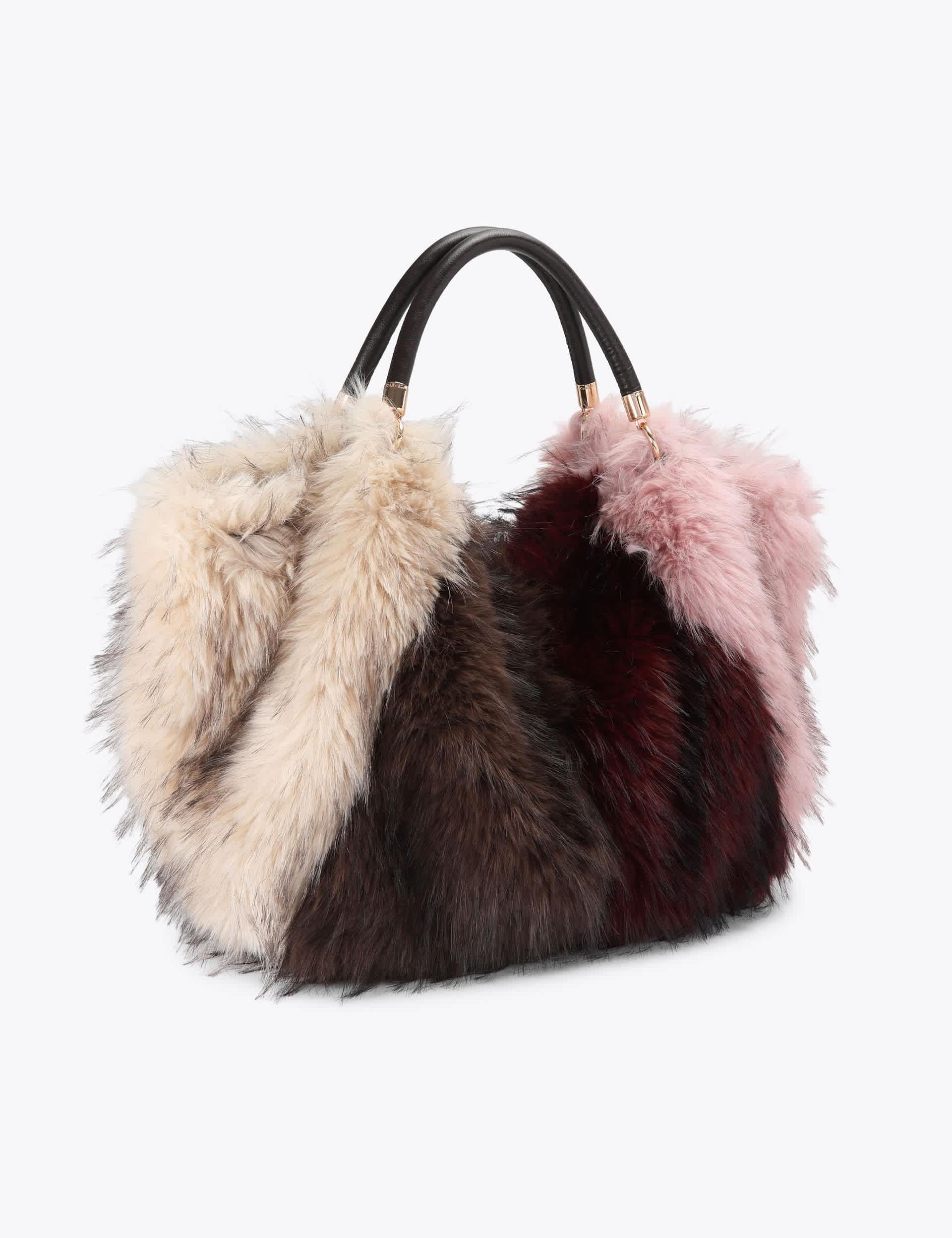 Faux Fur Colour Block Shoulder Bag