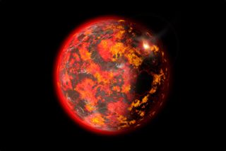 An illustration of a fiery, early Earth.