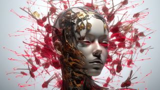 Paul Dowling AI art interview; a render of a woman and paint splashes