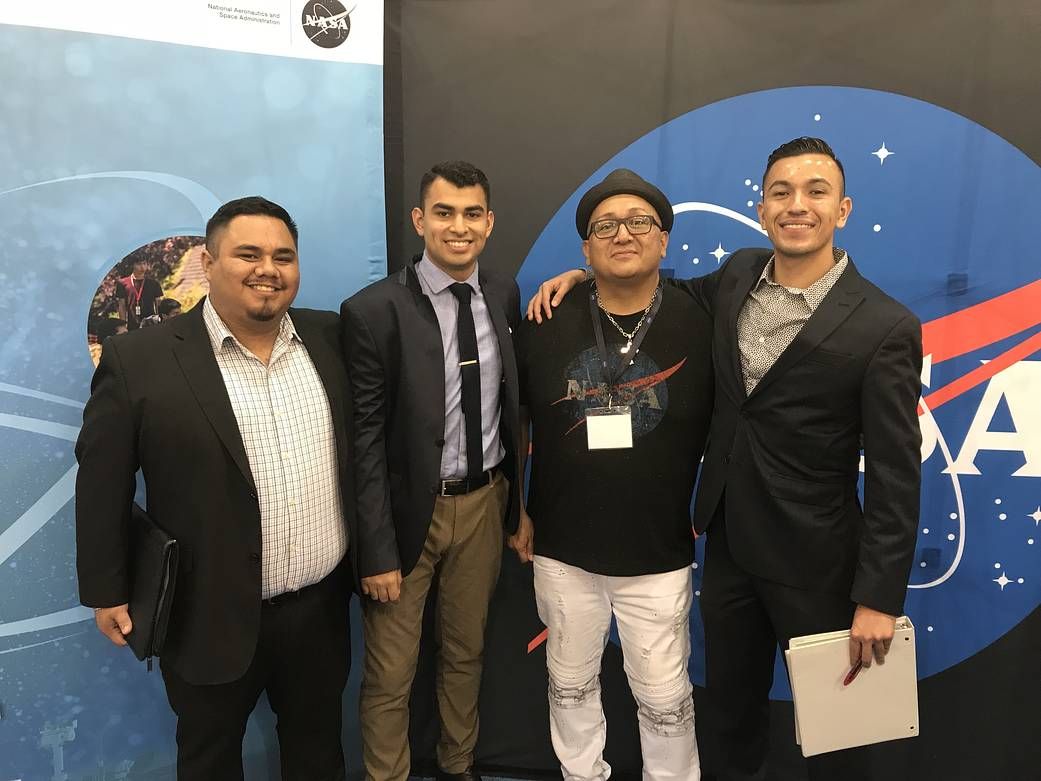 NASA JPL educator Edward Gonzales (second from the right) alongside students he&#039;s mentored. NASA shared Gonzales&#039; story as part of Native American Heritage month.