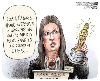 Political cartoon U.S. Sara Huckabee Sanders fake news awards