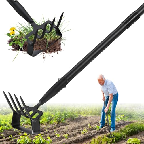 Garden Hoe,2 in 1 Heavy Duty Stirrup Hoe and Cultivator Gardening Tool Set With 62 Inch Long Handle,lightweight Hula Hoes Weeding Rake for Fast Weeds Grass Removal,cultivating, Loosen Soil, Sharp Edge