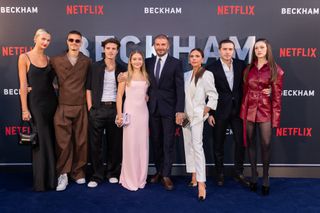 Mia Regan, Romeo Beckham, Cruz Beckham, Harper Beckham, David Beckham, Victoria Beckham, Brooklyn Peltz Beckham and Nicola Peltz Beckham