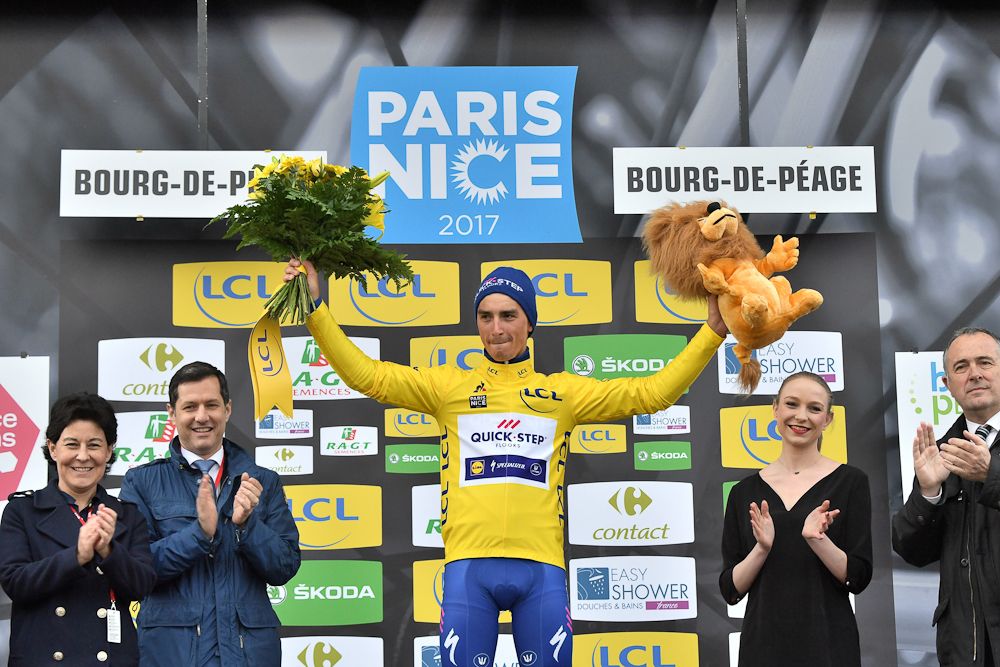 Julian Alaphilippe On the stage 5 podium at Paris_nice