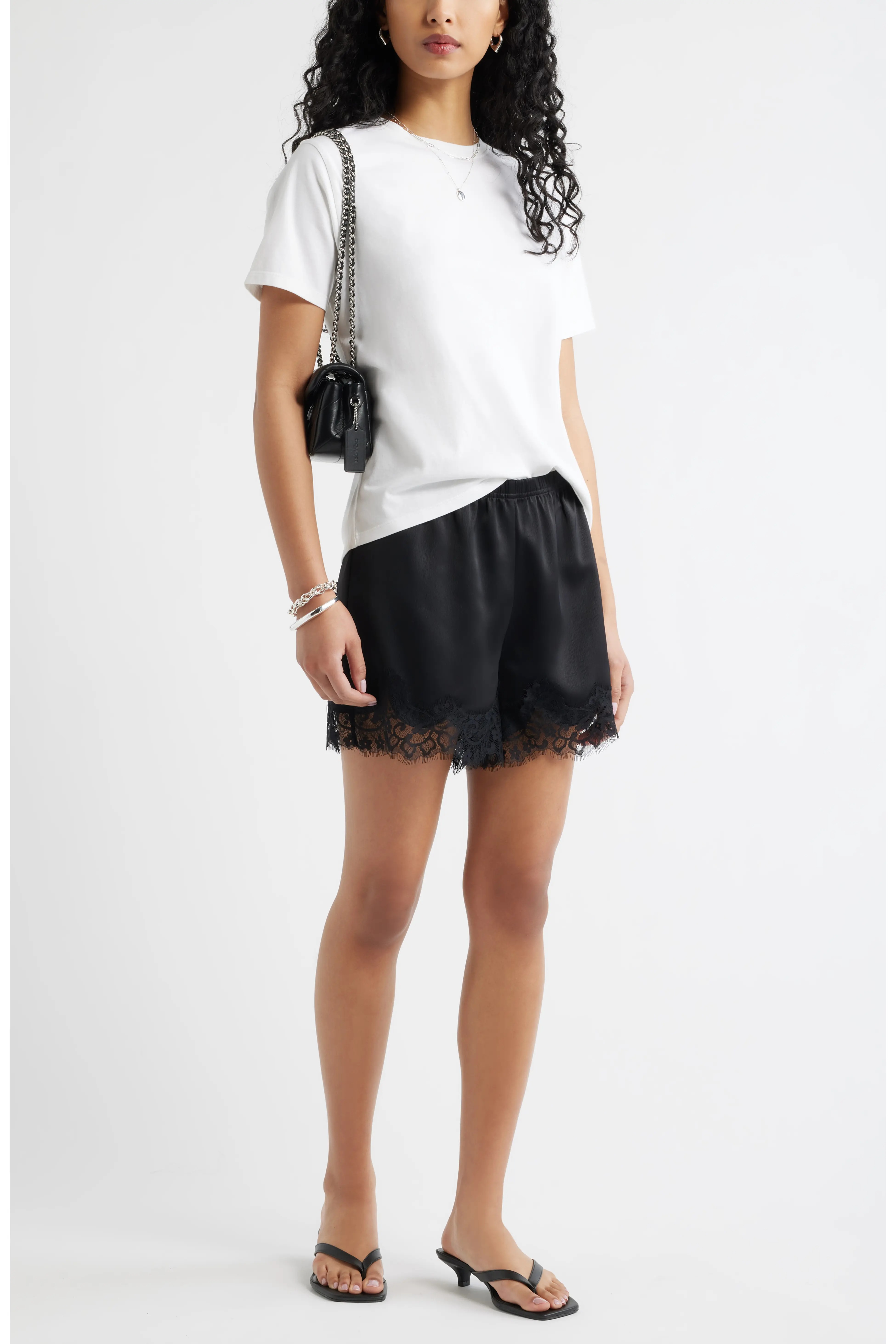 Lace Trim Satin Shorts