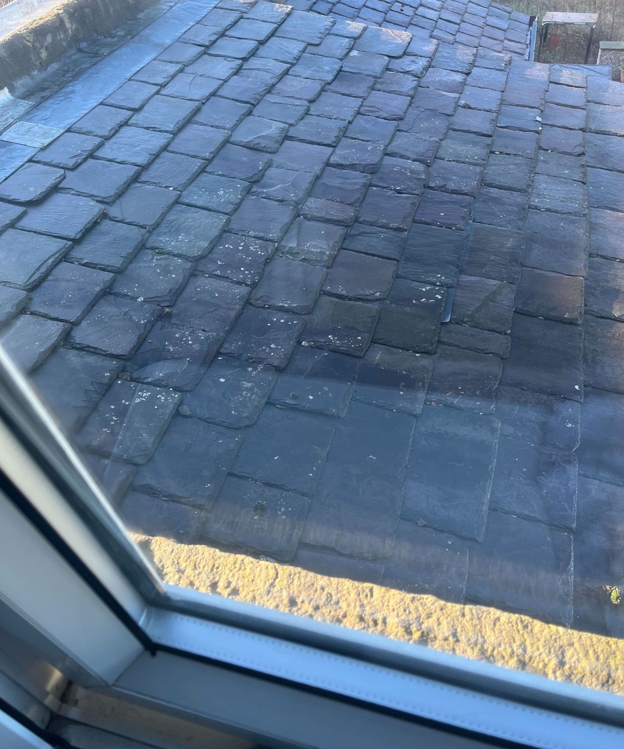 A window with water streaksat the edges