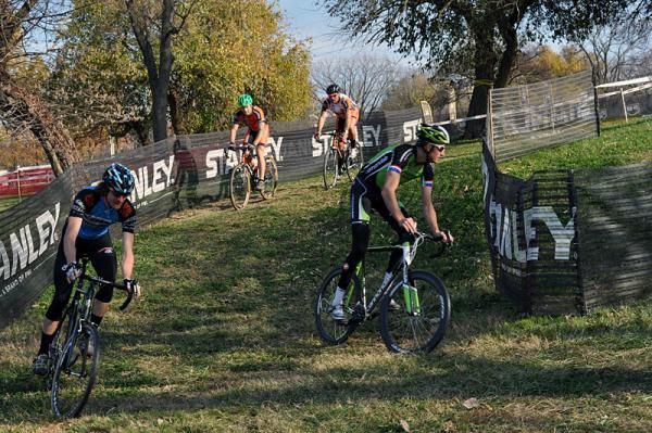 The twin towers of cyclo-cross, former teammates Barry Wicks, left, and Ryan Trebon, right, preview the course on Friday.