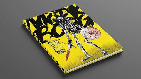 Mork Borg book on a gray background