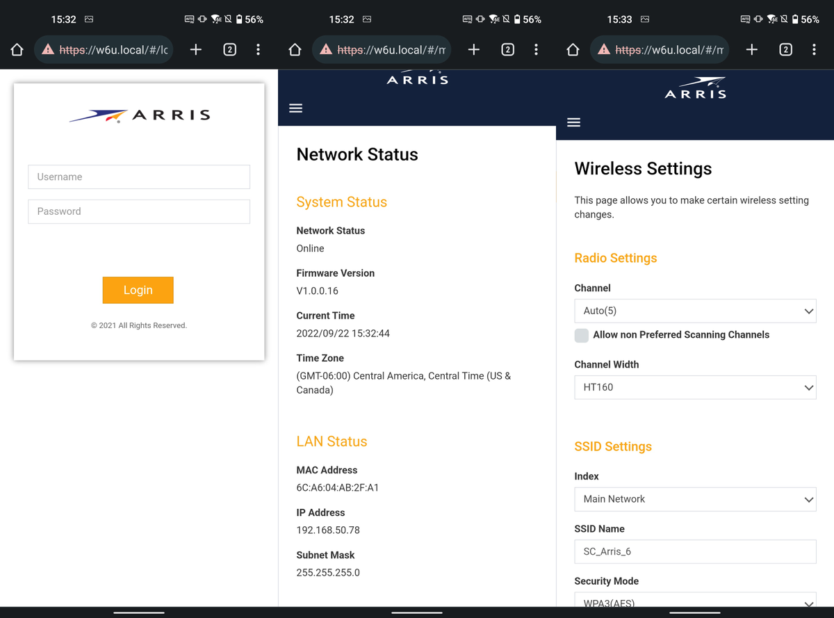Arris Surfboard Wi-Fi 6E upgrade kit app screenshots