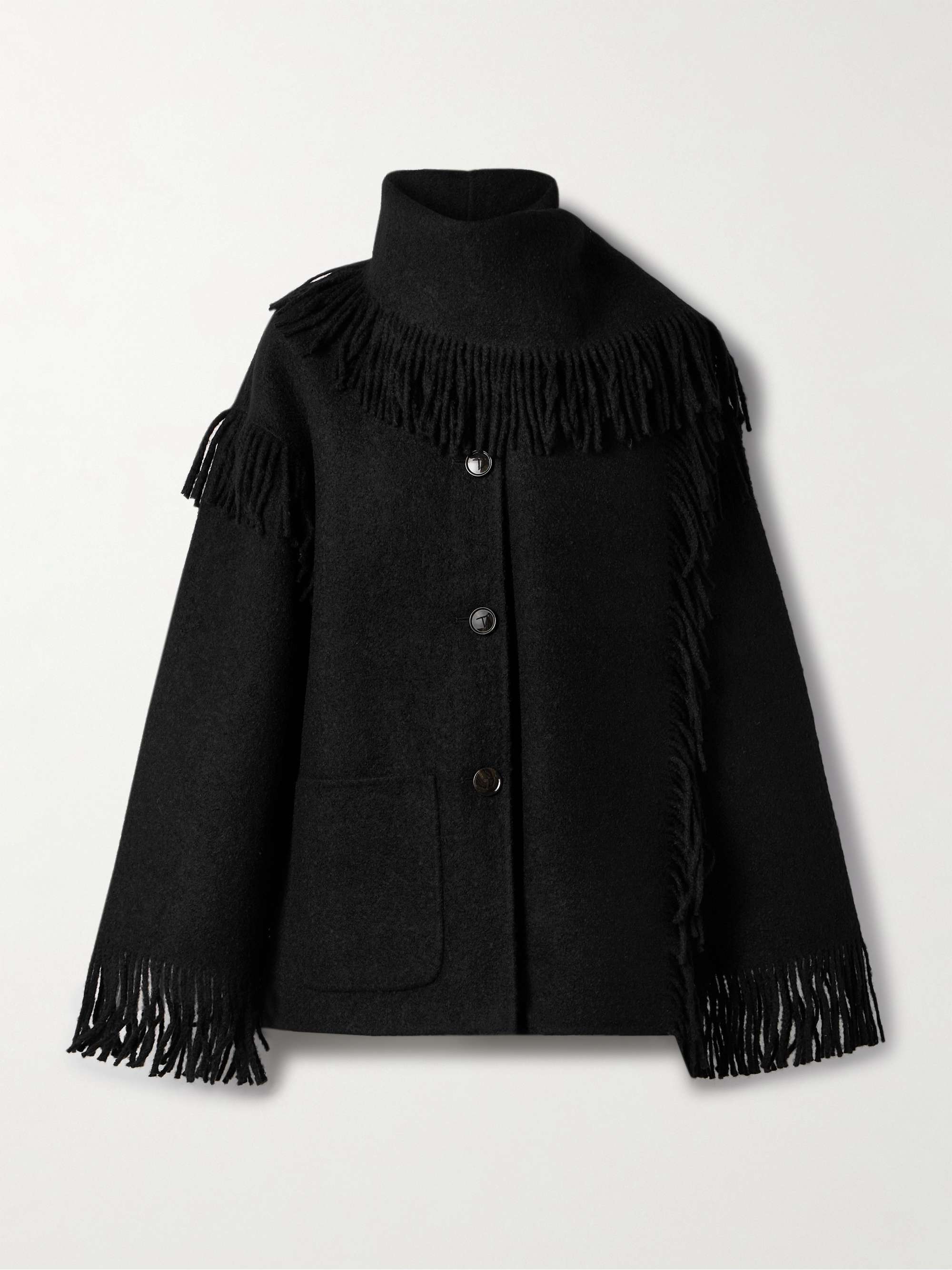 Draped Fringed Wool-Blend Jacket