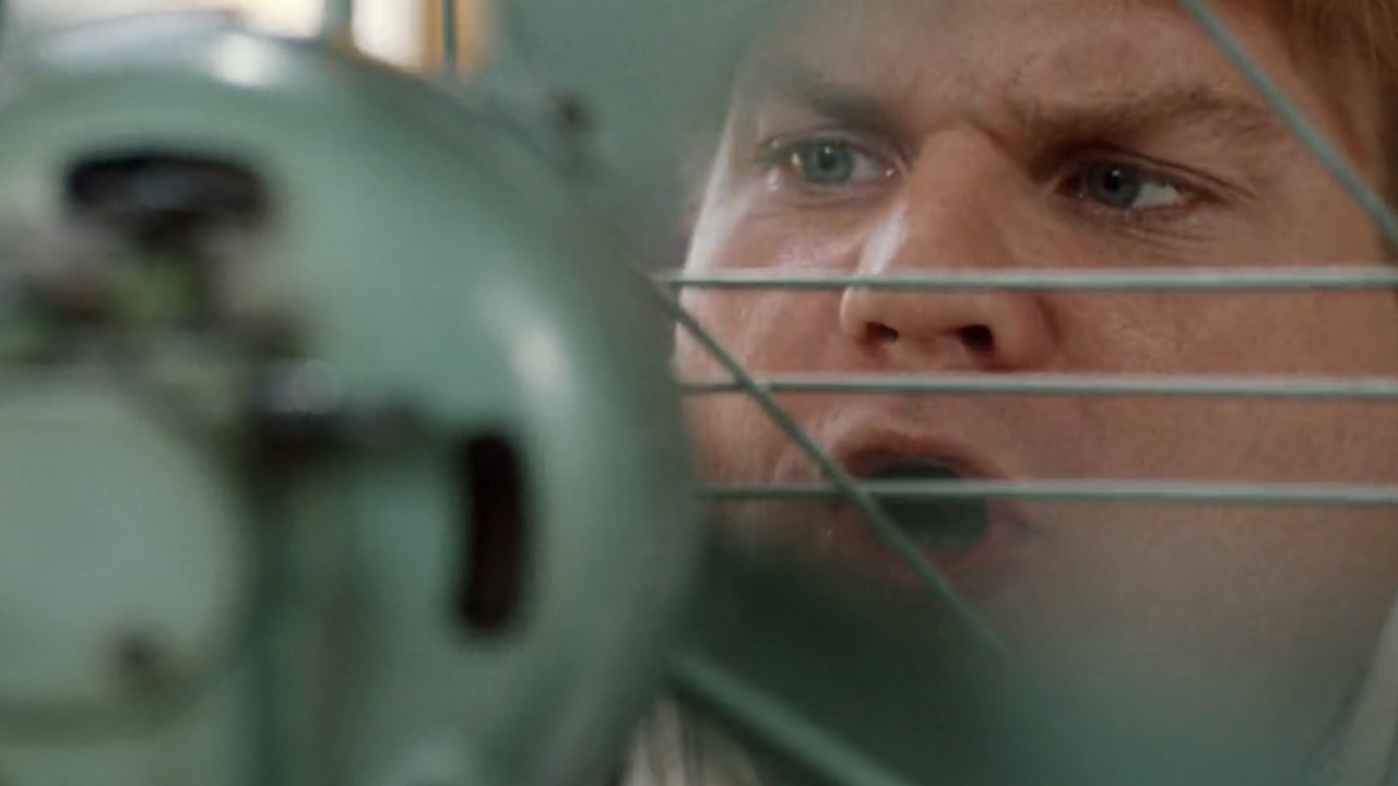 Tommy talking into the fan in Tommy Boy.