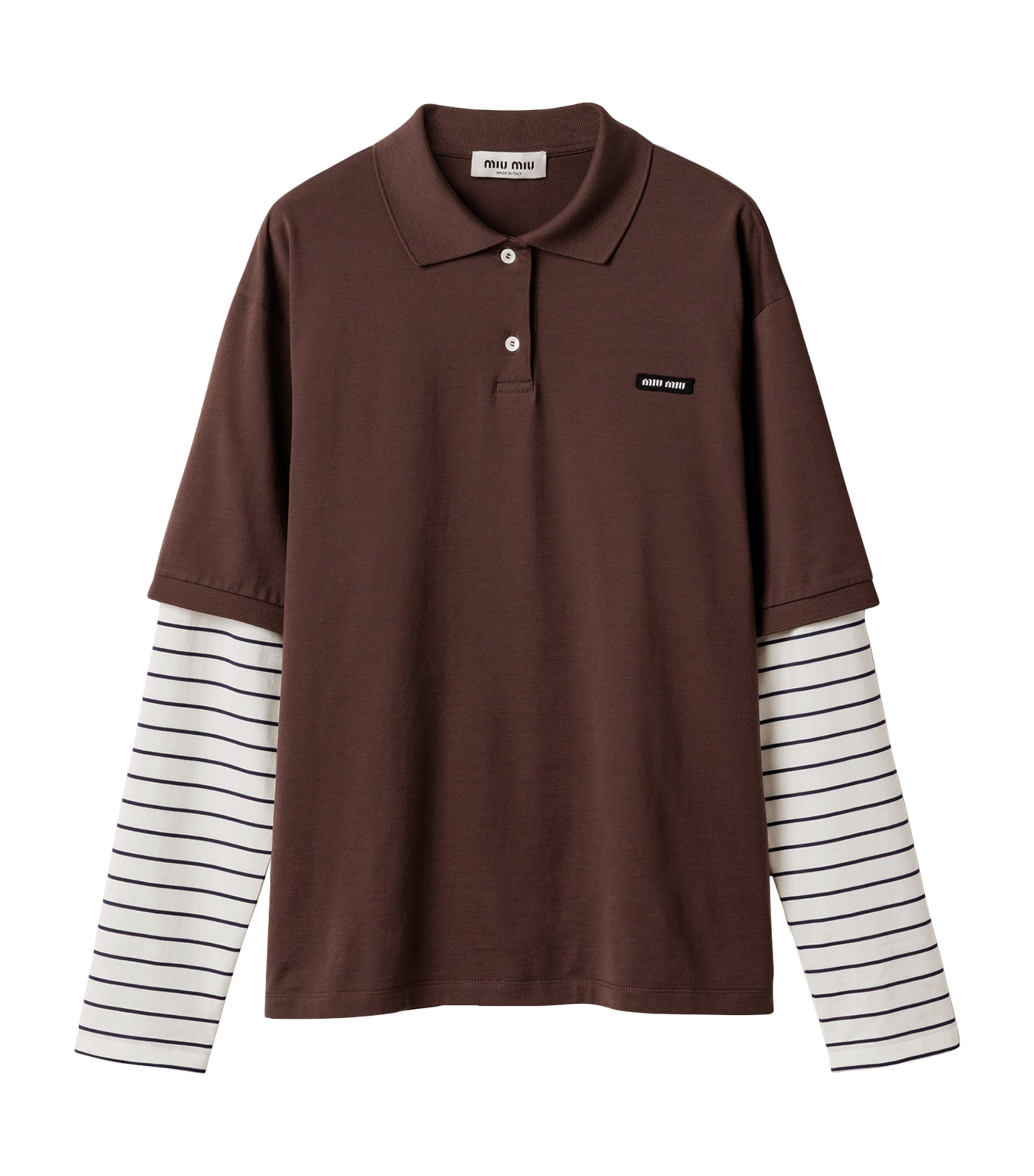 Miu Miu Cotton Stripe-Sleeve Polo Shirt