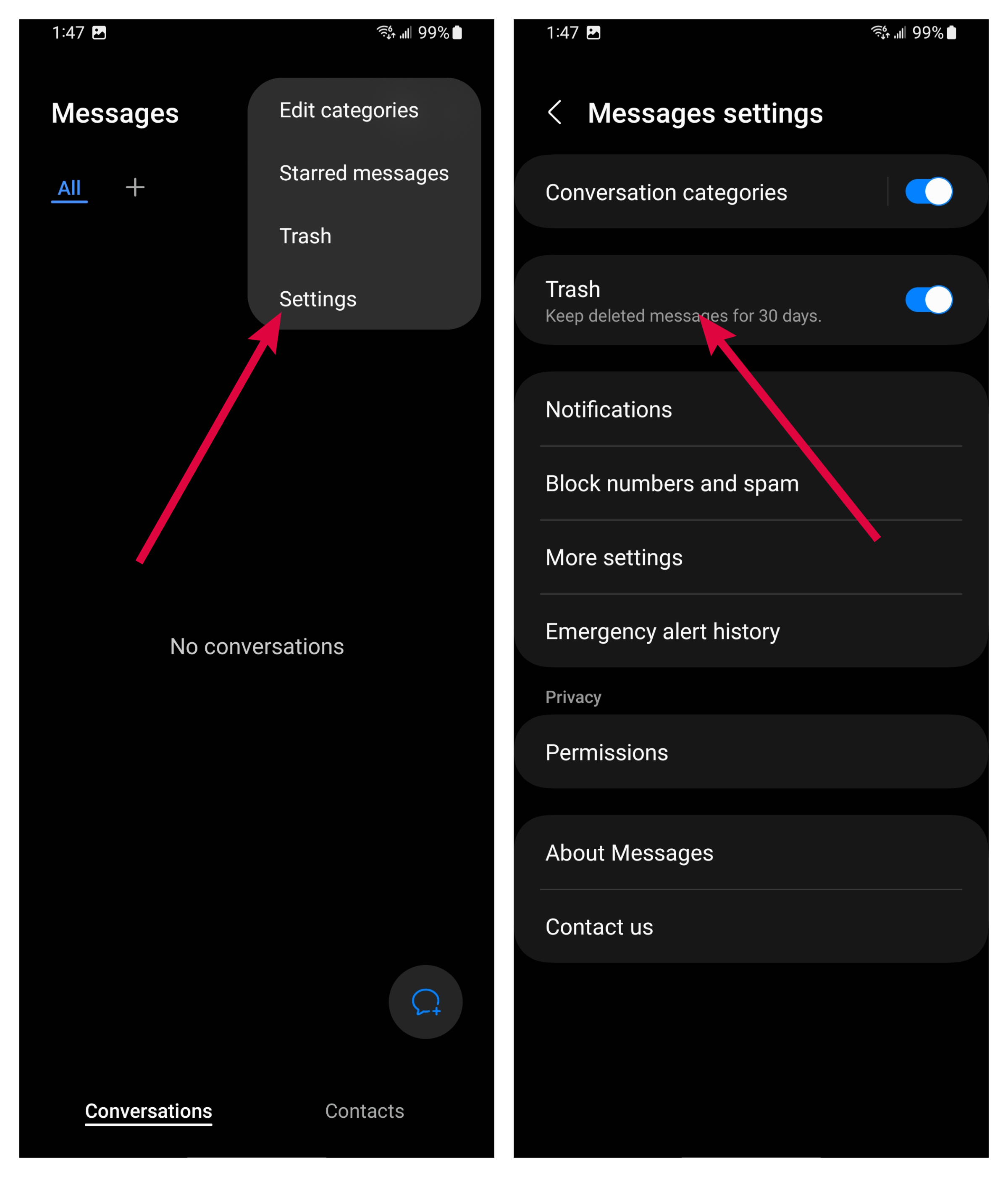 Screenshots of Settings menus on Samsung Galaxy Z Flip 5