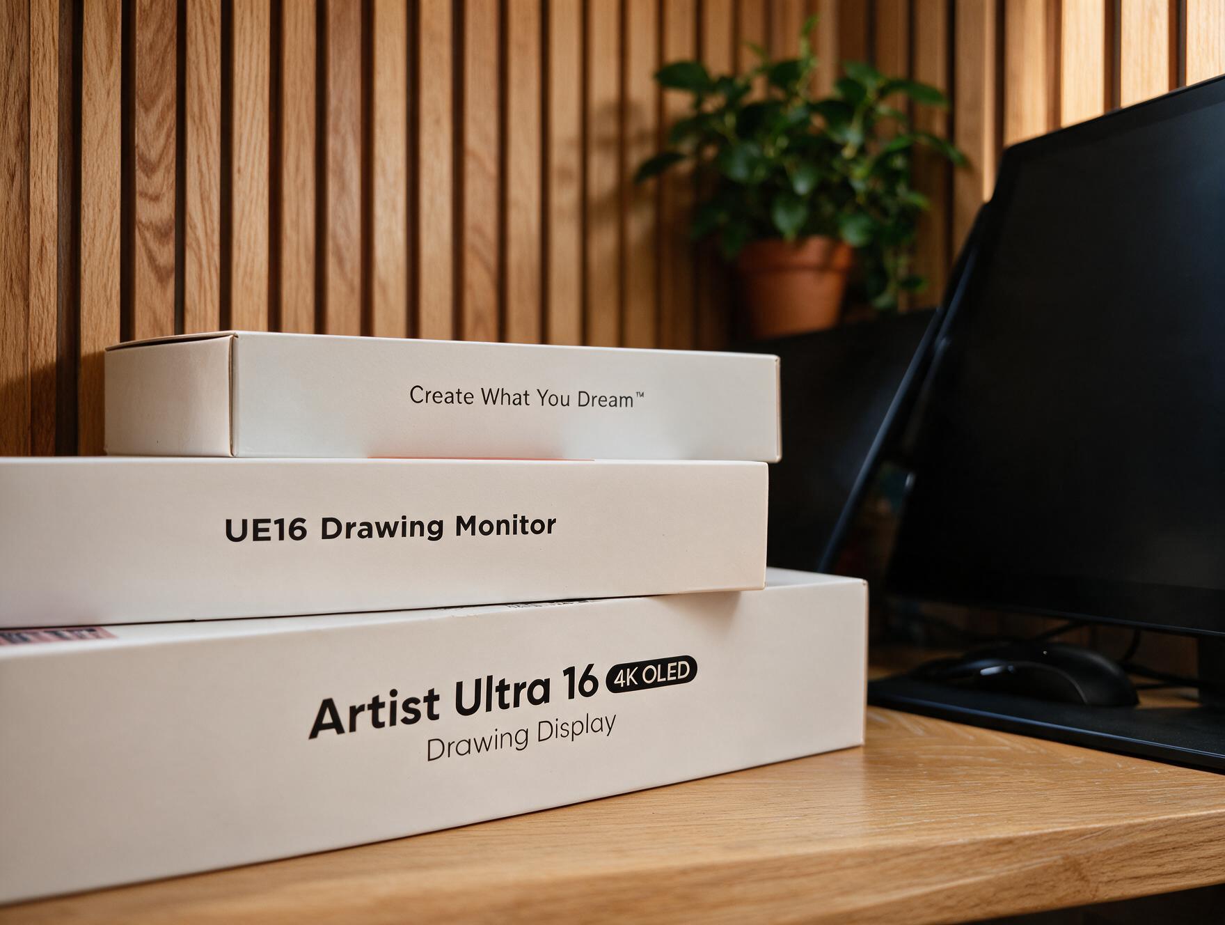 Boxed drawing tablets on a desk