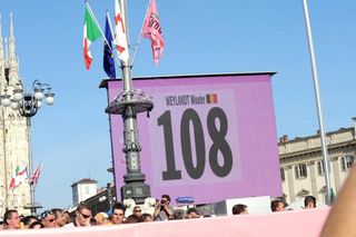A tribute to Wouter Weylandt at the final stage of the 2011 Giro d'Italia