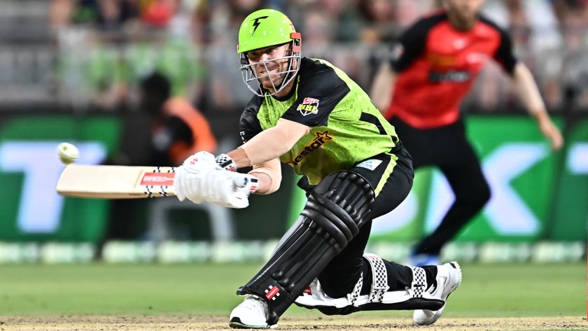 David Warner of Sydney Thunder bats the ball during a Big Bash League game