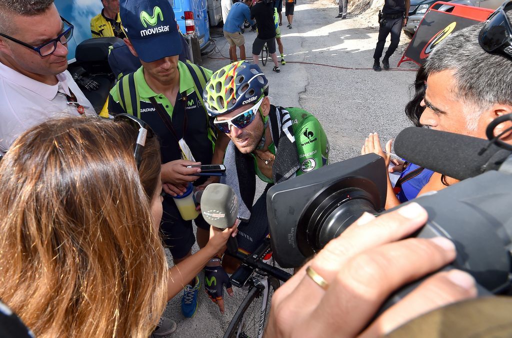 Alejandro Valverde (Movistar) with the press post-stage