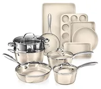 Gotham Steel Hammered Cream 15 Piece Cookware and Bakeware Set Gotham Steel Hammered Cream 15 Piece Cookware and Bakeware Set