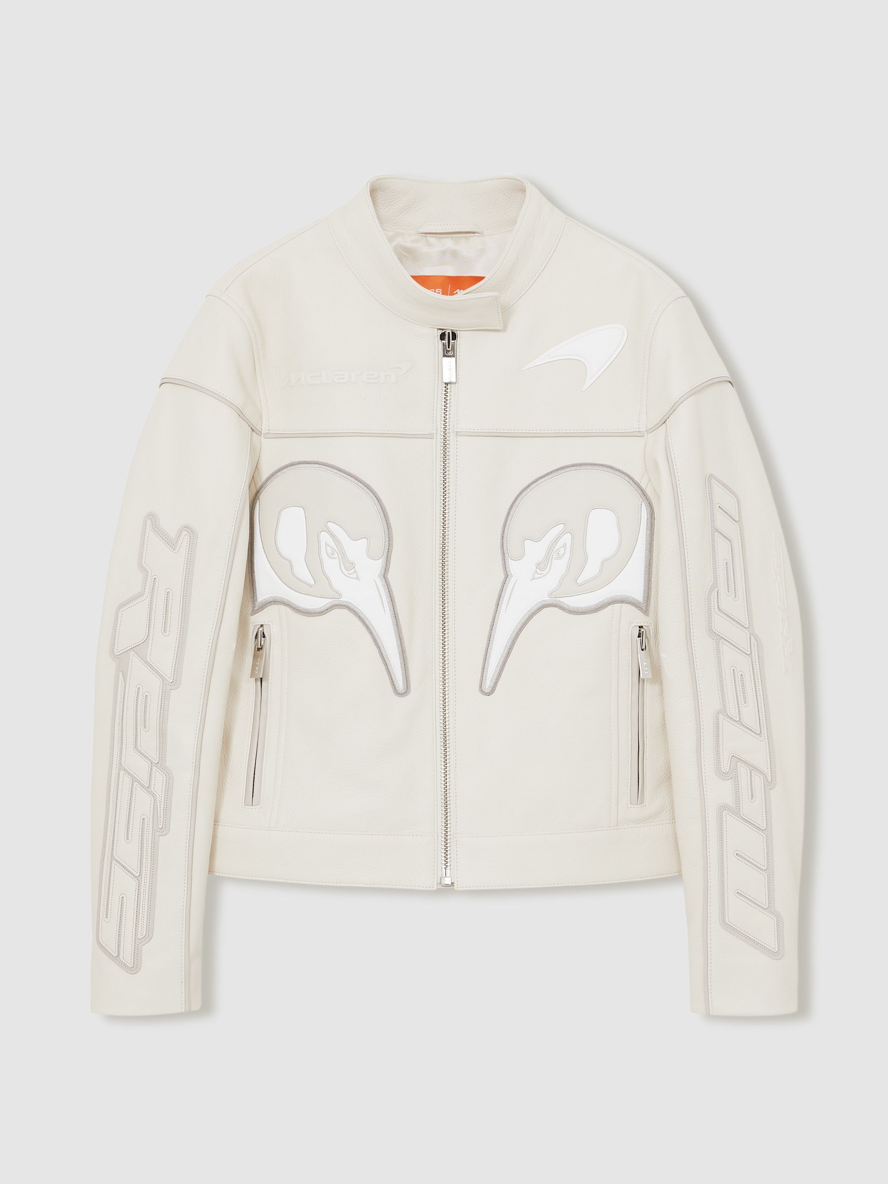 Mclaren F1 Team Leather Biker Jacket in Off White