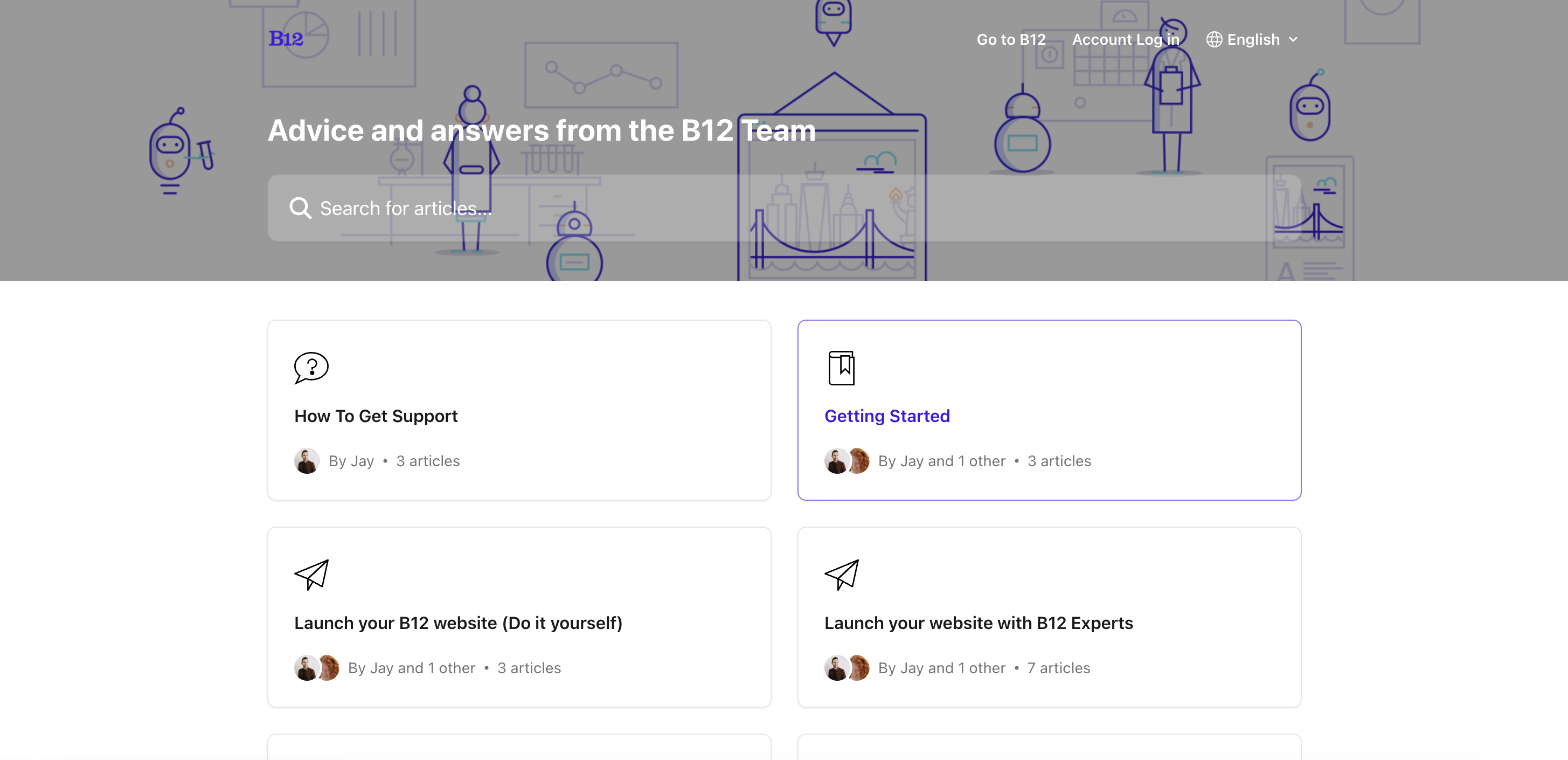 screenshot of B12 website builder support page