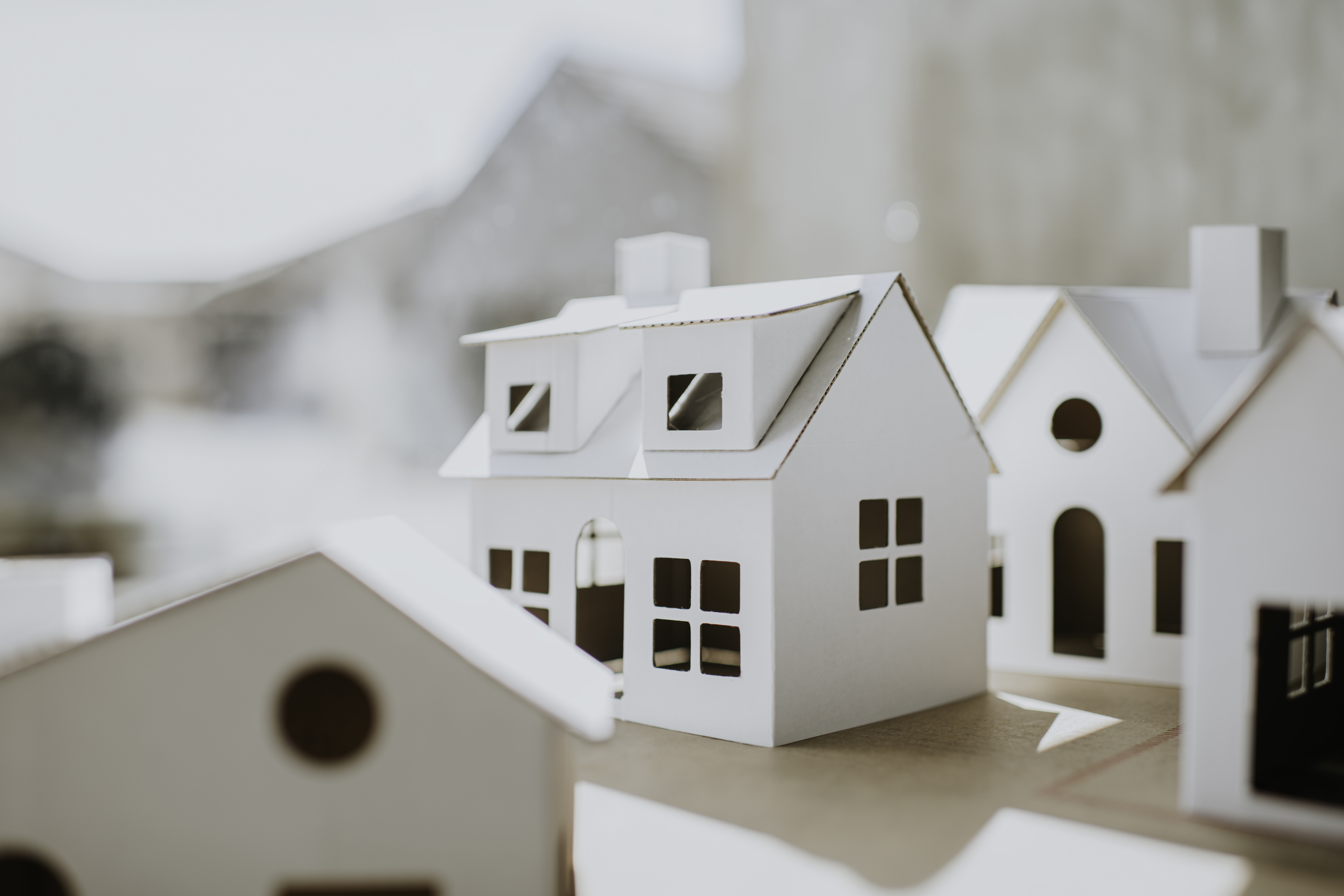 Image of village of white cardboard houses