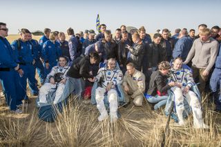 Expedition 36 Soyuz Crew Minutes After Landing
