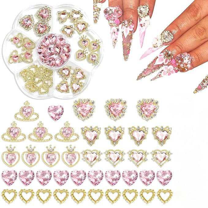 Nail Charms 7pc - Pink/gold Lover Girl