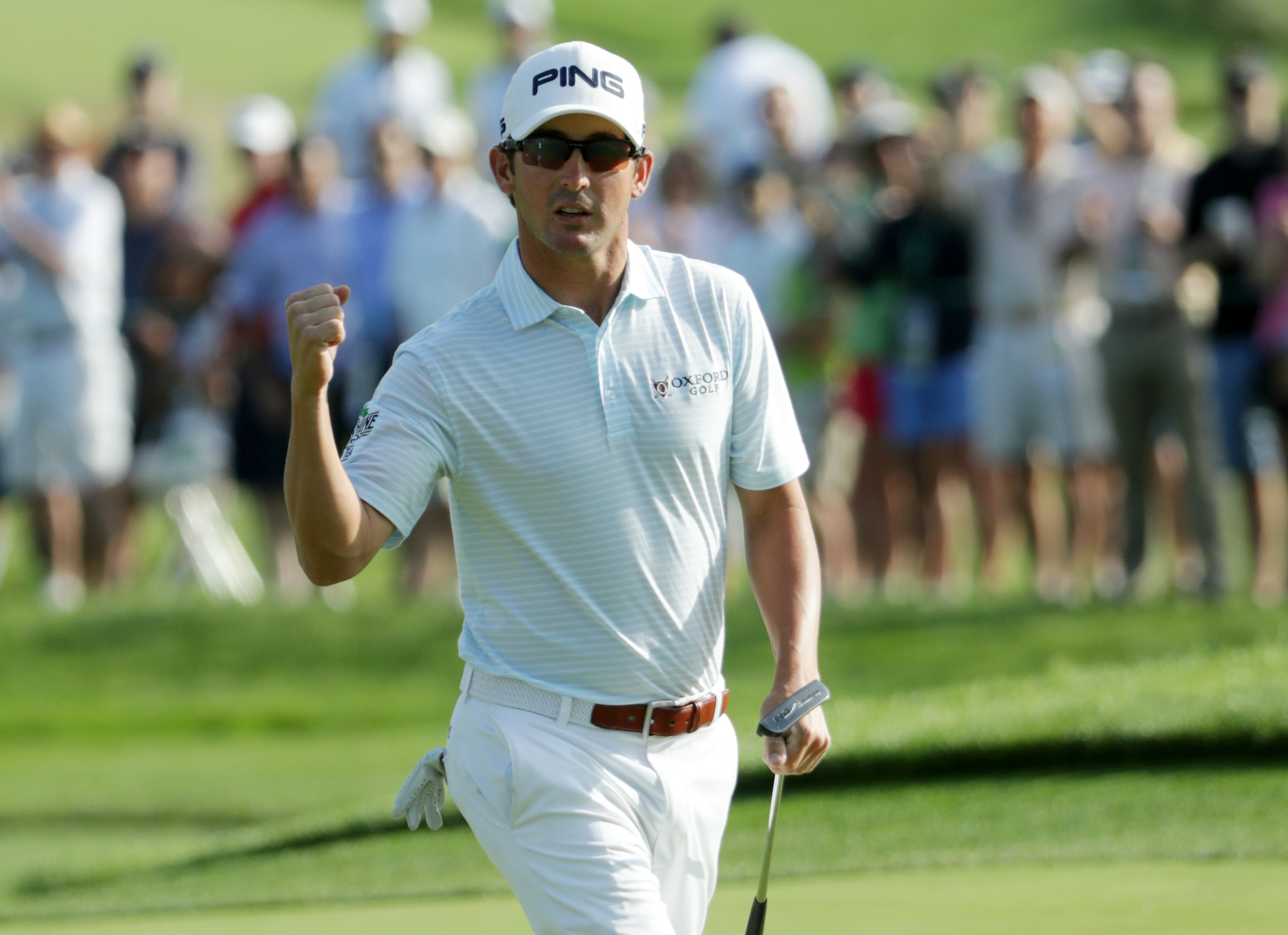 Andrew Landry gives a fist pump during the 2016 US Open at Oakmont Country Club