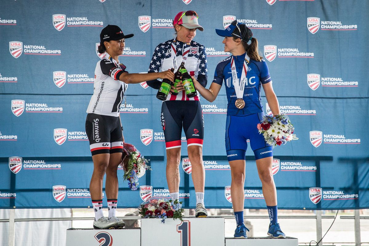 Todays top three celebrate on the podium
