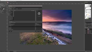 Screenshot of GIMP software editing a picture of sunset