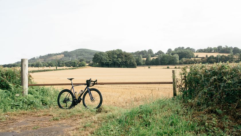 A bike leant up against a farm gate